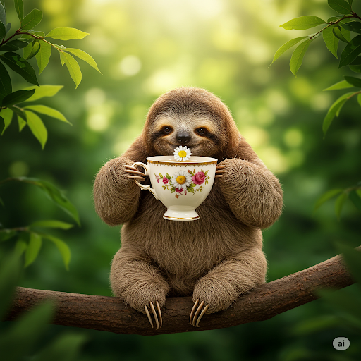 Sloth drinking tea