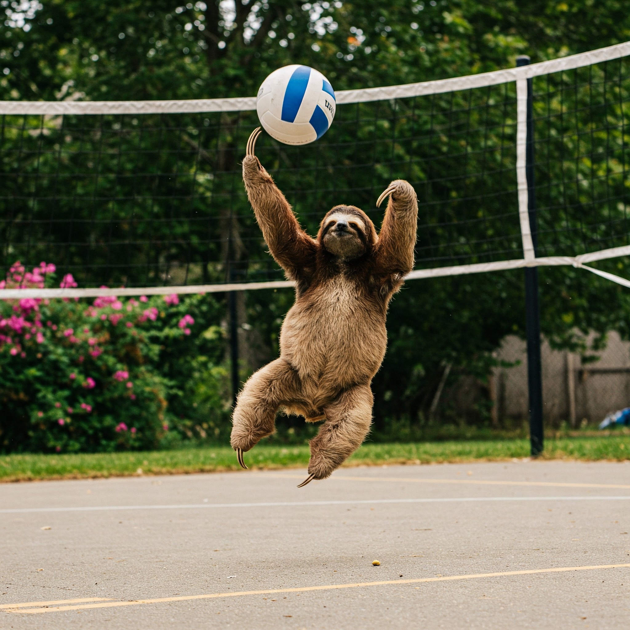 Sloth playing volleyball